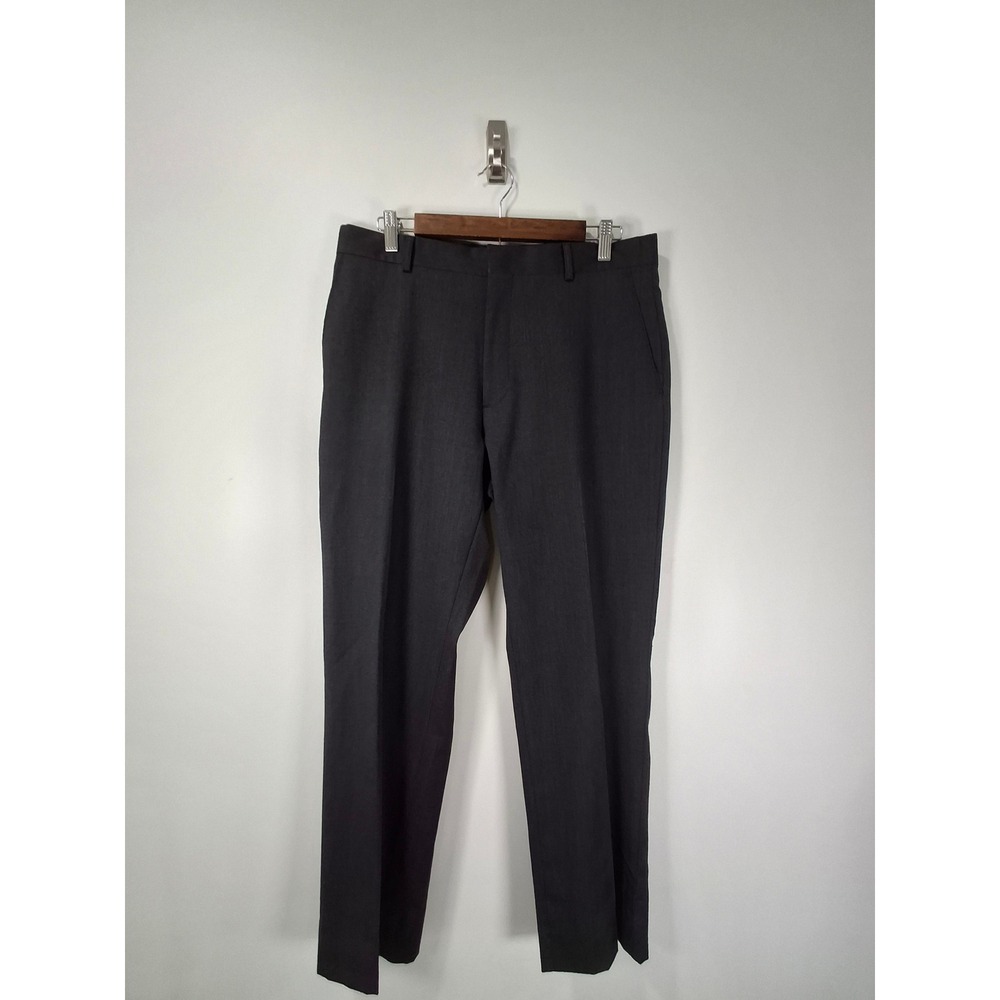 Awearness Kenneth Cole Mens Charcoal Gray 100% Wool Dress Pants Flat Front 32x30
